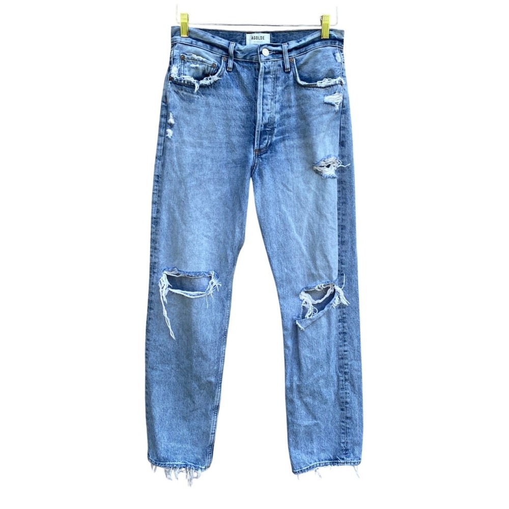Agolde 90's Jean High Rise Straight Leg Distressed Blue Denim 26 Grunge Organic